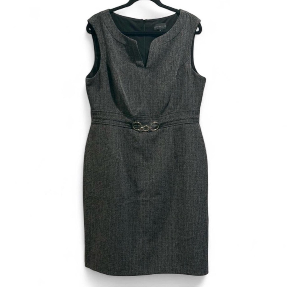 Connected Apparel Gray Midi Dress with Gold Accent